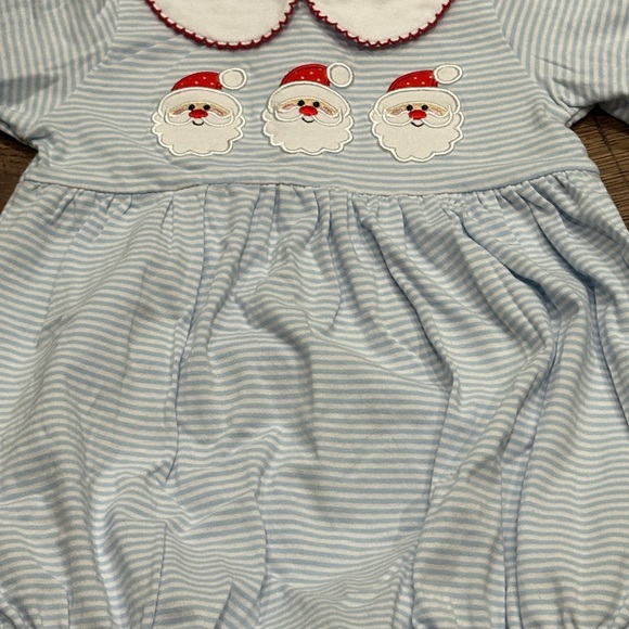 Light Blue and White Striped Long Sleeve Bubble with Santa Claus Appliqué. - Picture 2 of 6